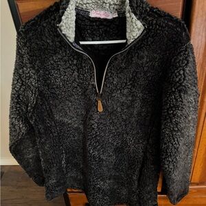 Pink Lily Charcoal and Cream Sherpa Pullover